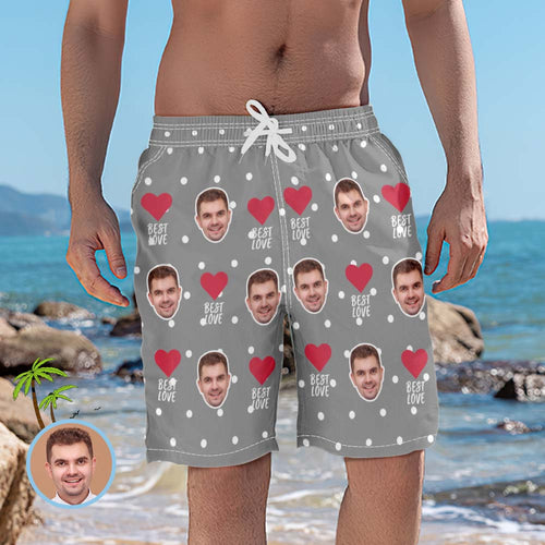 Custom Face Photo Heart Best Men's Love Beach Trunks Water Shorts