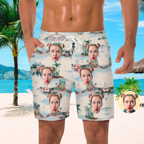 Men's Custom Face Beach Trunks Photo Shorts