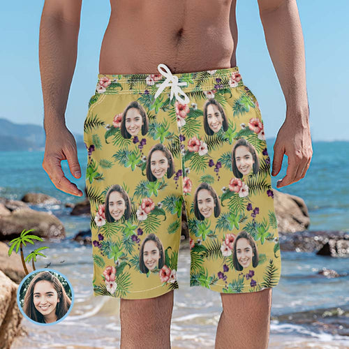 Men's Custom Face Beach Trunks Photo Shorts - Rainforest - MyFaceSocksAu