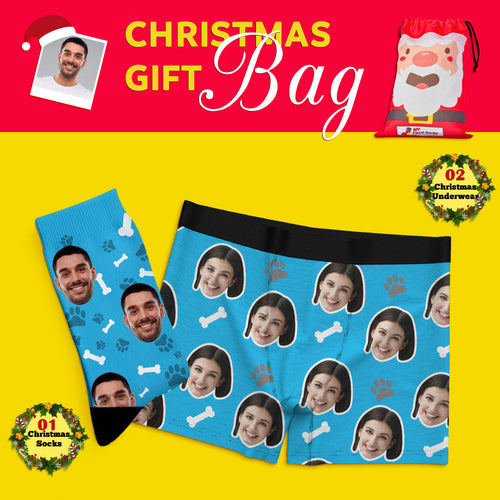 Christmas Gift Bags Custom Face Boxer Shorts And Socks Set For Lover Pet - MyFaceSocksAu