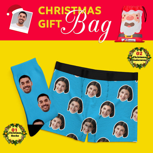Christmas Gift Bags Custom Face Boxer Shorts And Socks Set For Lover Colorful - MyFaceSocksAu