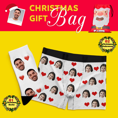 Christmas Gift Bags Custom Face Boxer Shorts And Socks Set For Lover Heart - MyFaceSocksAu