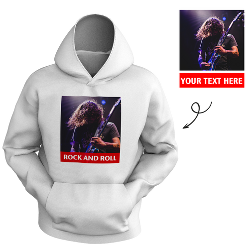 Custom Men's Hoodie Chest Photo with Text - MyFaceSocksAu