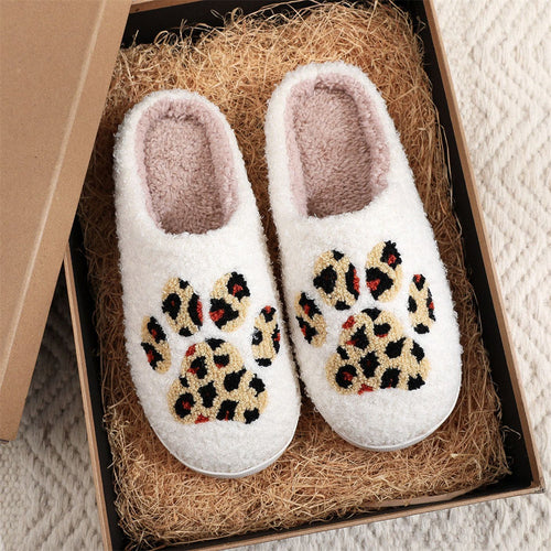 Christmas Slippers Leopard Paw Print Shoes Home Cotton Slippers - MyFaceSocksAu
