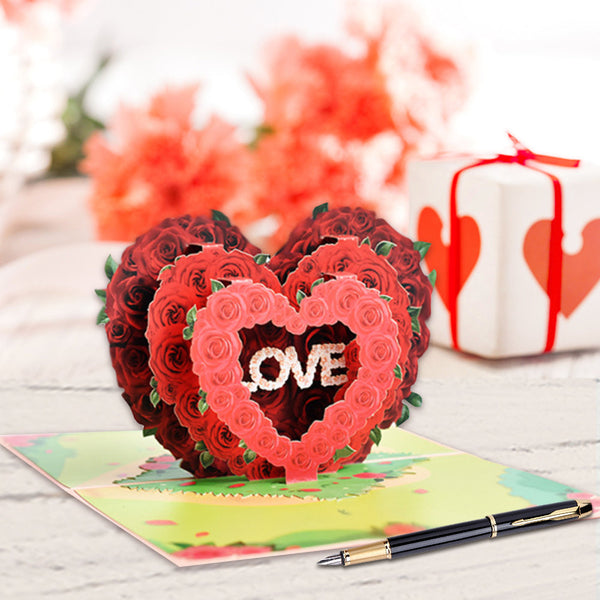 Valentine's Day Rose Heart 3D Pop Up Greeting Card