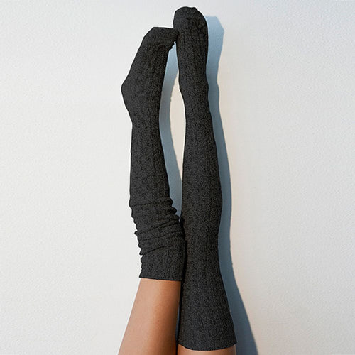 Women Winter Leg Warmers Solid Color Stockings Knitted Over The Knee Pile Socks - MyFaceSocksAu