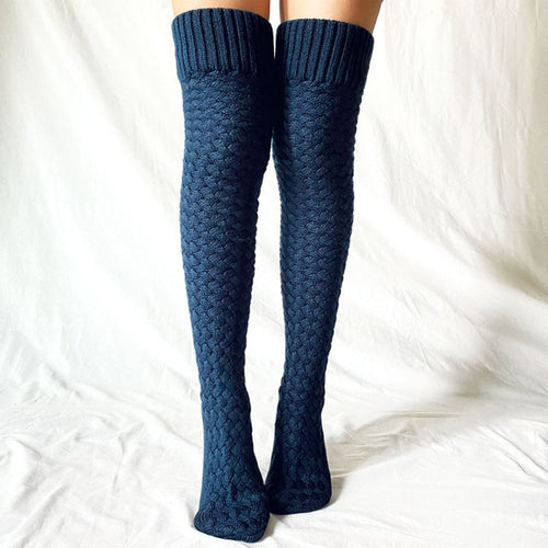 Women Winter Leg Warmers Solid Color Long Tube Over The Knee Pile Socks Knitted High Socks - MyFaceSocksAu