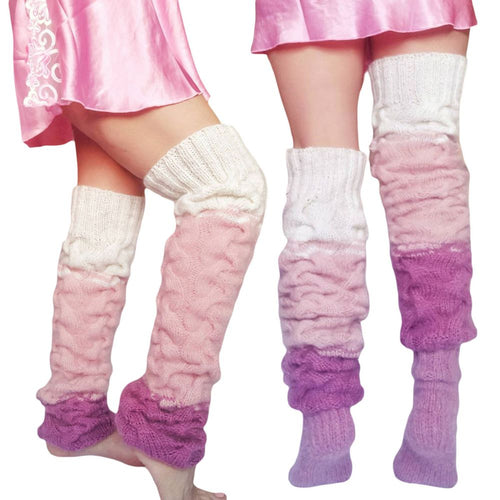 Women Winter Leg Warmers Knit Socks Multicolor Gradient Over The Knee Pile Socks - MyFaceSocksAu
