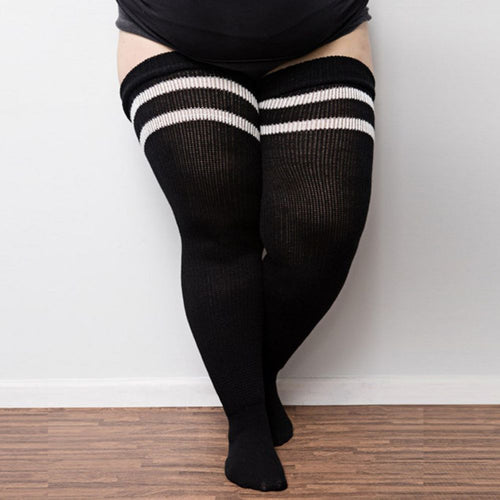 Women Winter Leg Warmers Large Size Three Bars Striped Fashion Long Tube Over Knee Pile Socks - MyFaceSocksAu