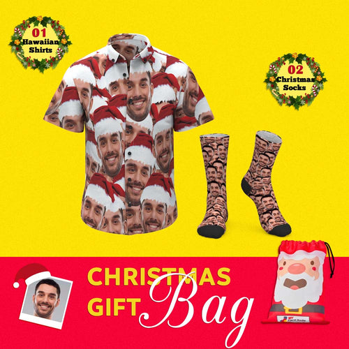 Christmas Gift Bags Custom Face Hawaiian Shirts And Socks Set For Him 